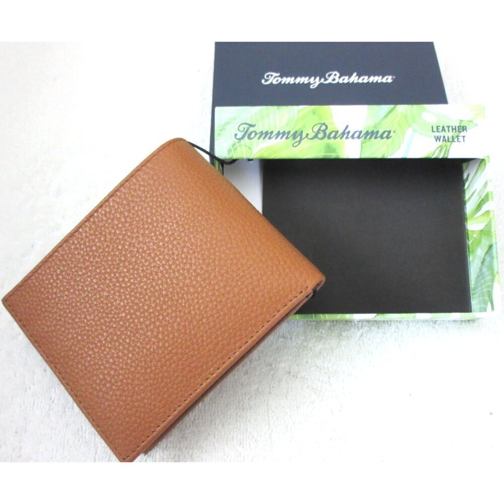 Tommy Bahama Men's Slim Bi Fold Tan Brown Textured Genuine Leather Wallet NIB - Picture 4 of 5